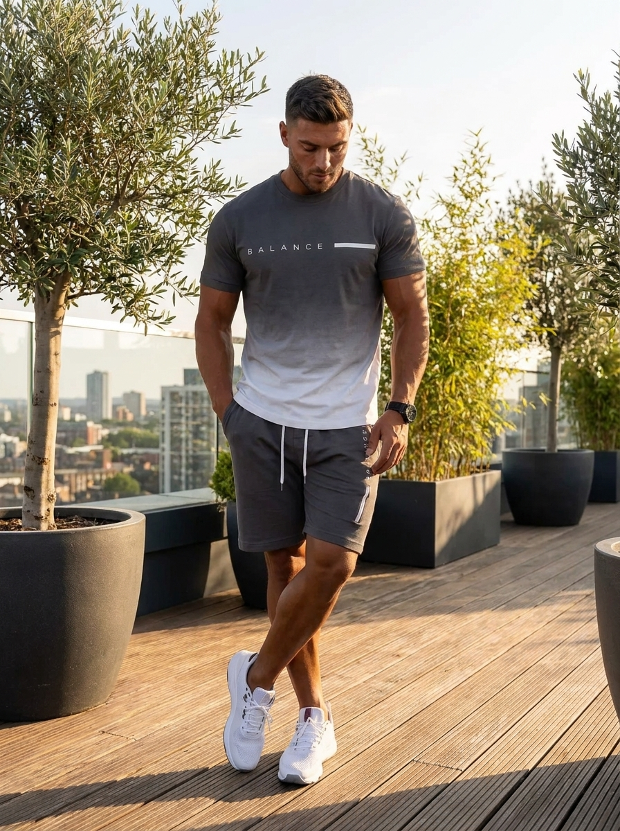 FadeFlex™ Men’s Gradient Coord Set - Grey White