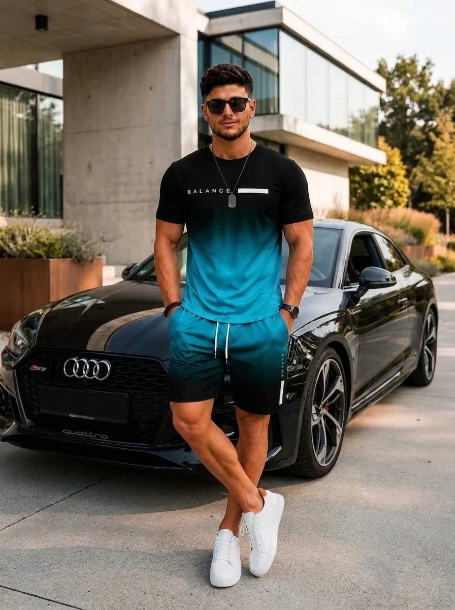 FadeFlex™ Men’s Gradient Coord Set - Blue Black