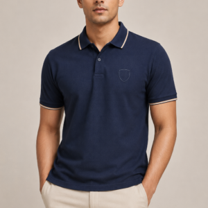 Navy Badge Pique Lycra Polo