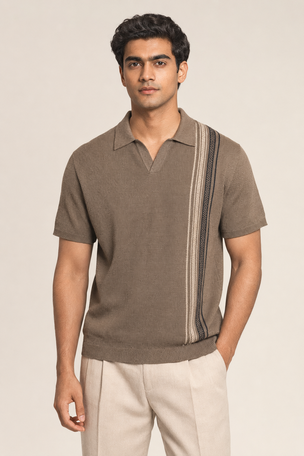 Heritage Taupe Brown Flatknit Polo