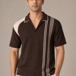 Mono Stripe Brown Flatknit Polo