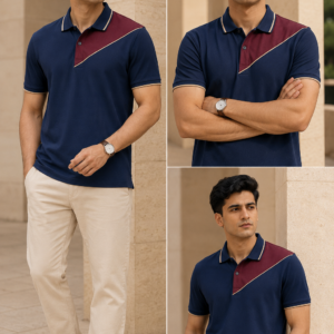 Navy Maroon Colorblock Polo
