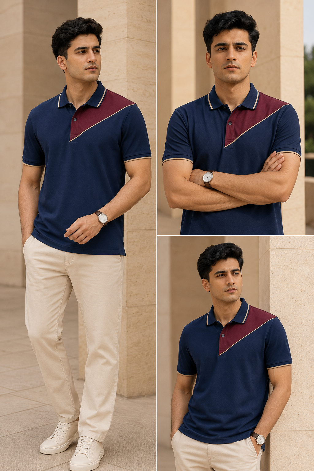 Navy Maroon Colorblock Polo
