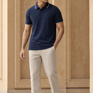 Navy Badge Pique Lycra Polo