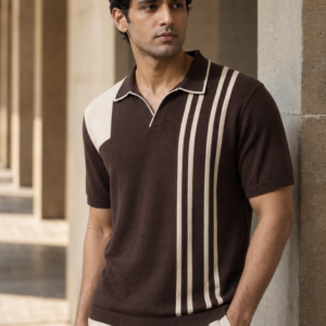 Mono Stripe Brown Flatknit Polo