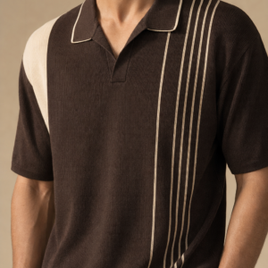 Mono Stripe Brown Flatknit Polo