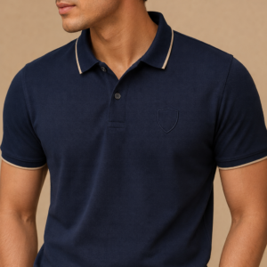 Navy Badge Pique Lycra Polo